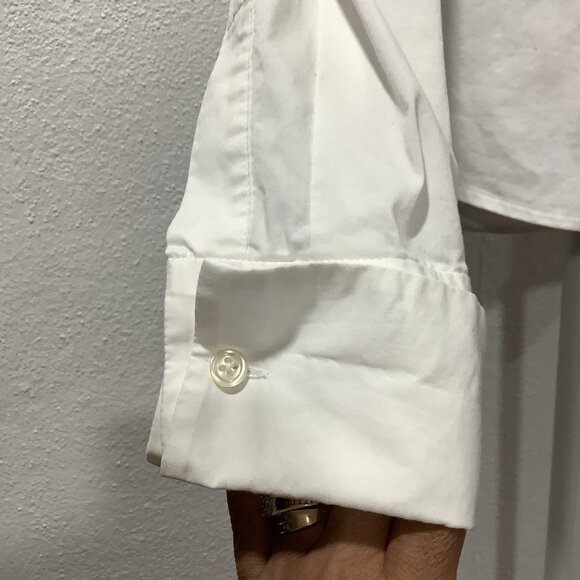 Banana‎ Republic Y2K Women's Babydoll Blouse Sz M White Stretch Collared Preppy - Picture 5 of 13